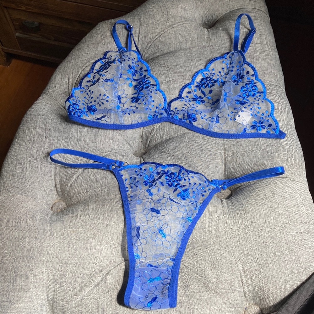 Sheer Floral Blue lingerie set